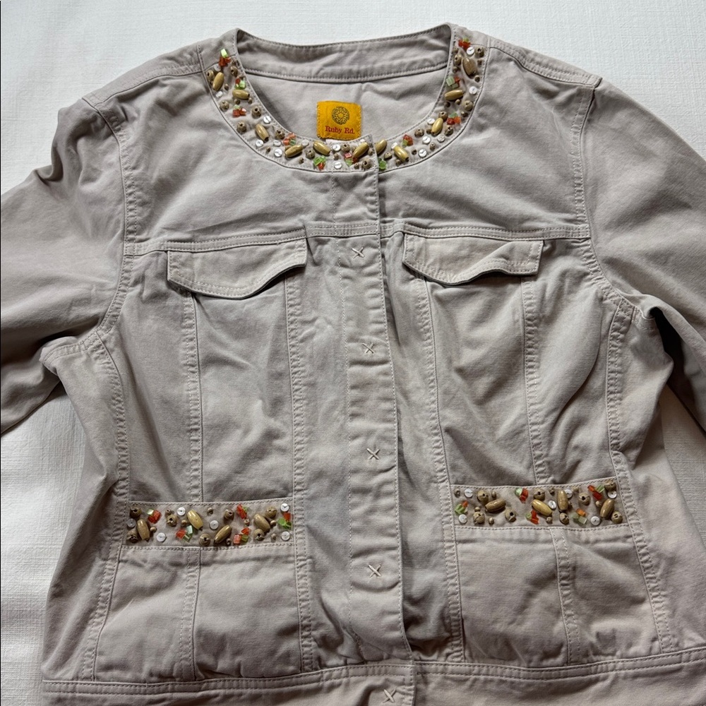Ruby Rd. Cream Embellished Jean Jacket - Picture 2 of 7